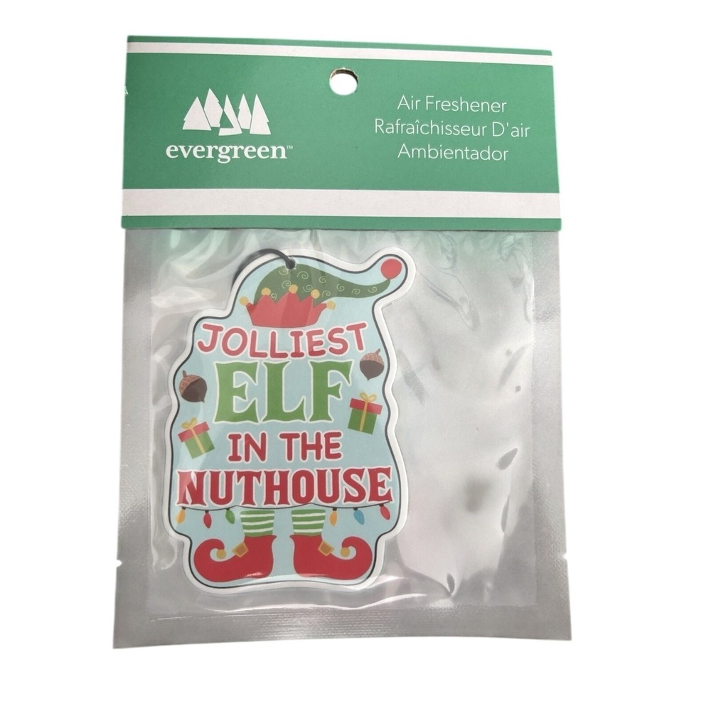 Evergreen Car Air Freshener Citrus Scent Jolliest Elf In The nut house Christmas
